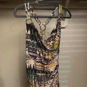 Etcetera Multicolor Ruched Cowl Neck Top – Size M